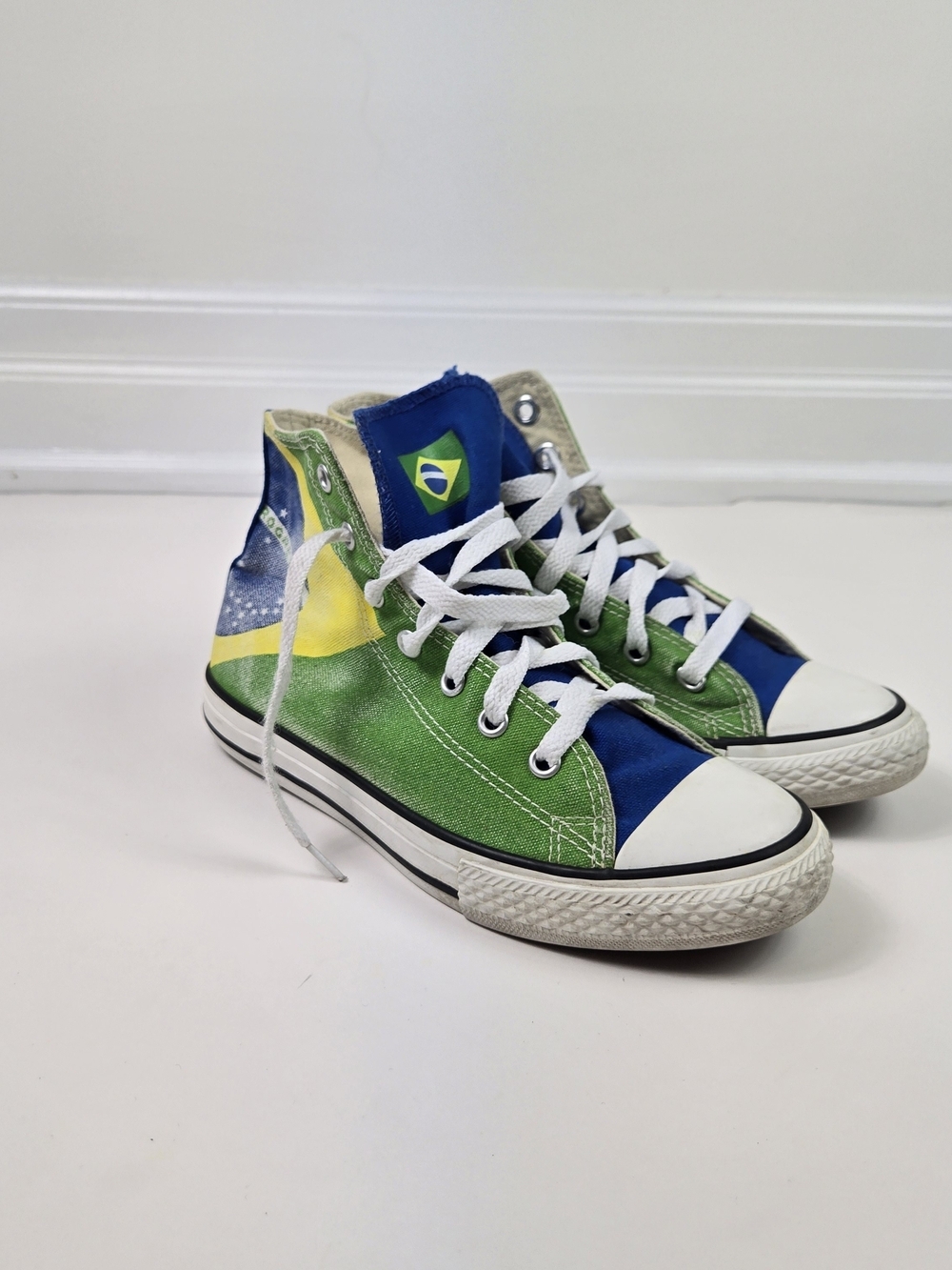 Converse Brazil Flag High Top Sneaker Kids 3/womens 5 Green Blue World Cup Shoes